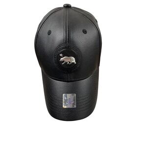 Ace Black Faux Leather Bear Snapback Hat Baseball Cap